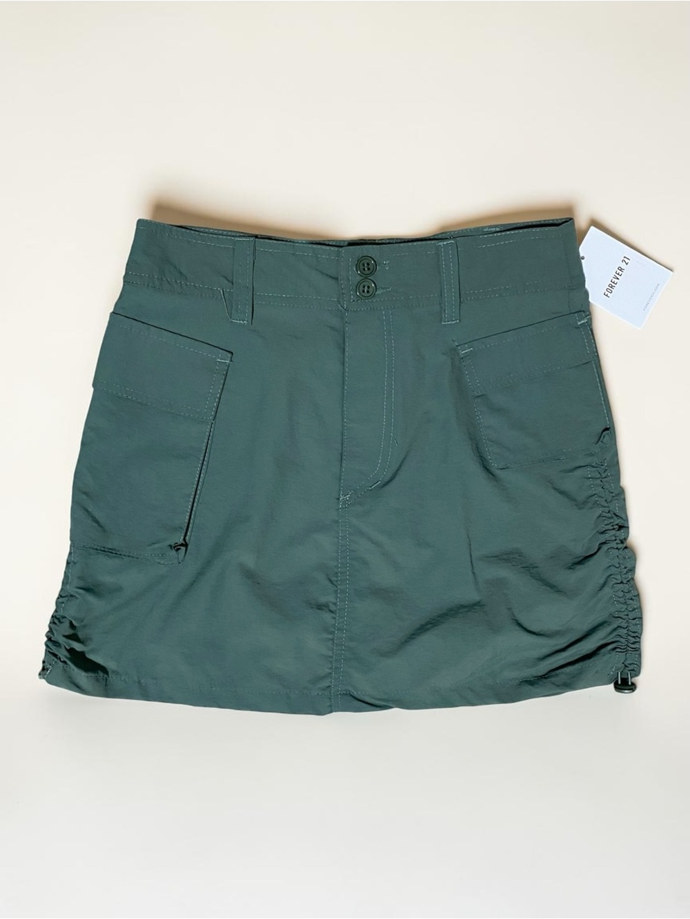 NWT Green Forever 21 Cargo Utility Mini Skirt Adjustable Ruched Y2K Grunge XS